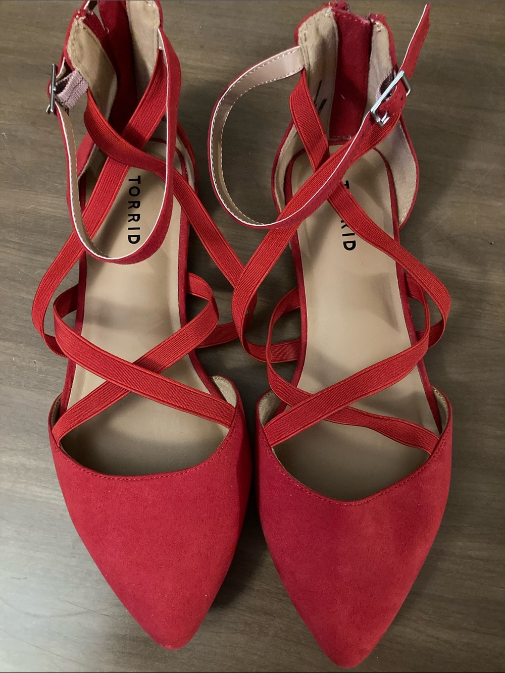 torrid Red Pointed Toe Crisscross Flats